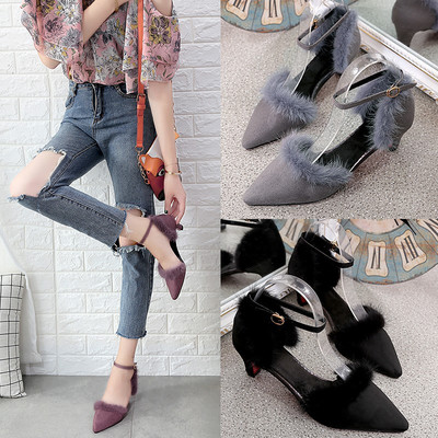 岸森尖頭貂毛單鞋 3厘米細跟，演繹秋冬優雅與性感